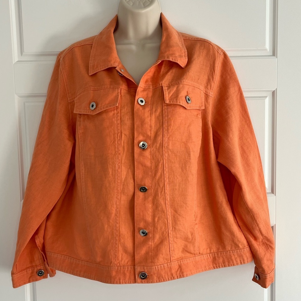 Lily Stanhope Linen Blazer Trucker Jacket Orange Creamsicle Plus size 1X